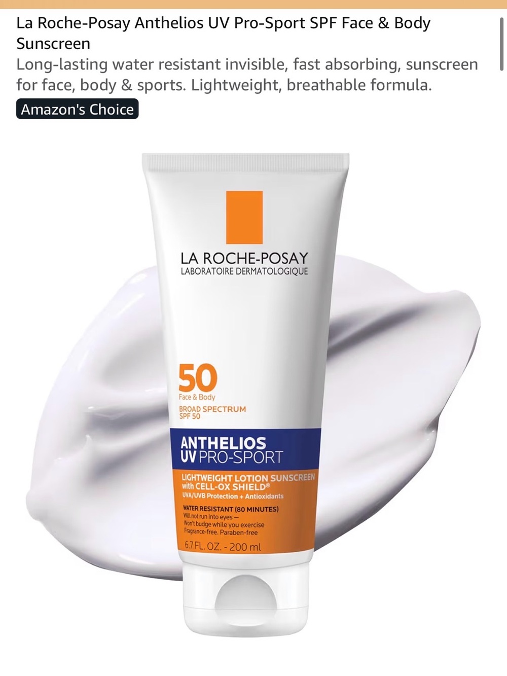 Anthelios UV Pro-Sport SPF 50 Lightweight Sunscreen - White/Orange